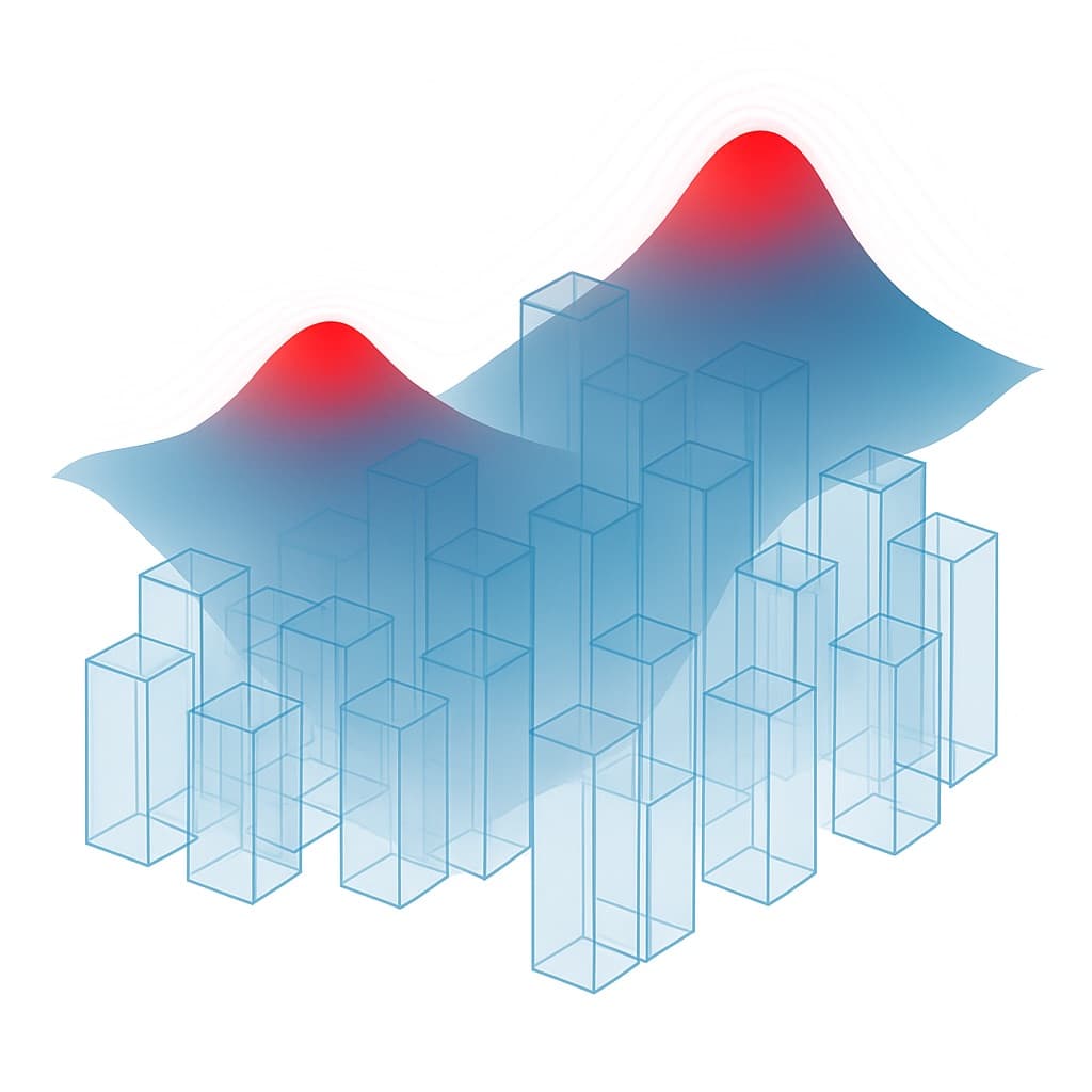 hotspot cover illustration: a surface with red peaks above translucent grid columns